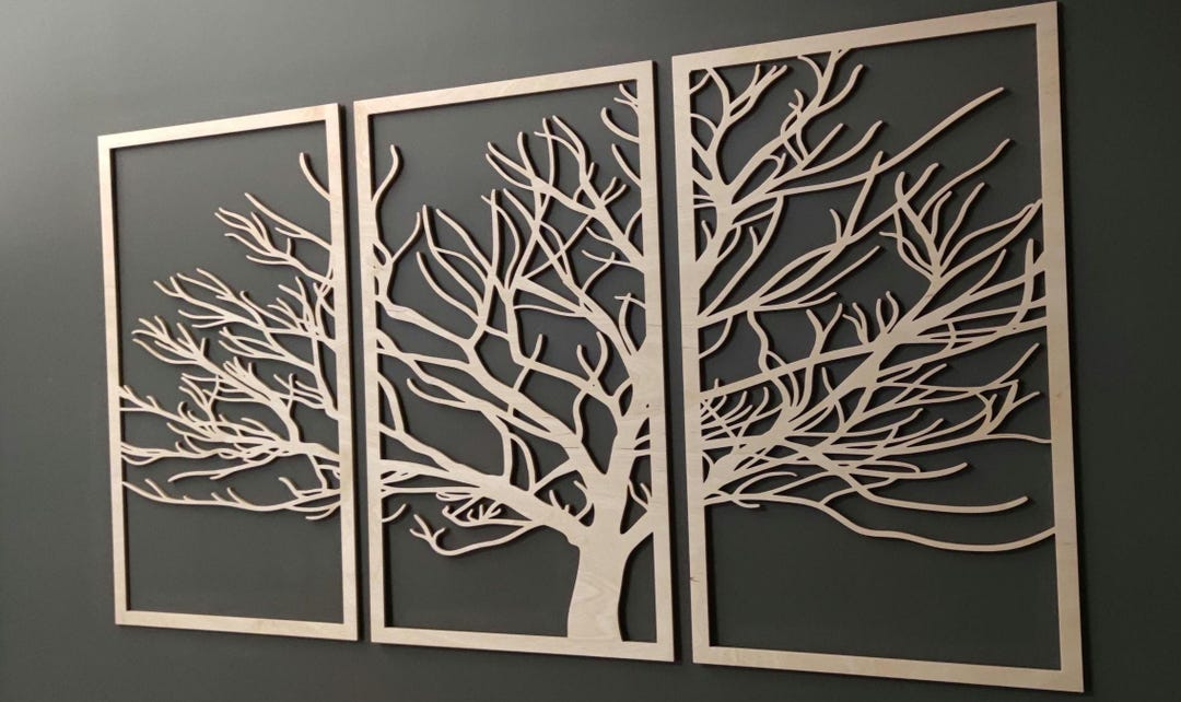 3 Panel Wood Wall Art: Birch Tree Silhouette Decor - Etsy
