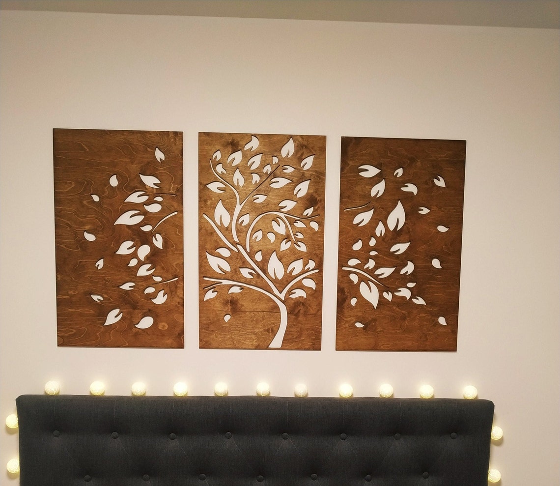 3 Panel Wood Wall Art Beautiful Living Room Decor Etsy