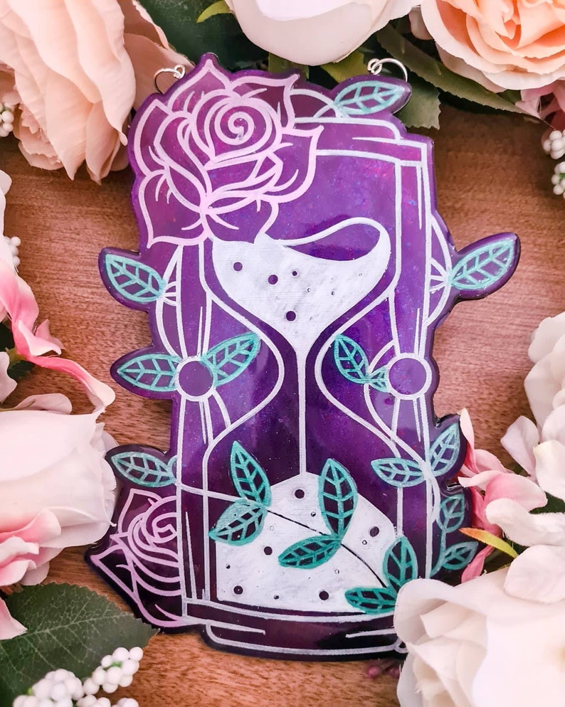 Floral resin hourglass wall art. Handmade colour shifting Etsy