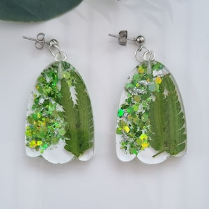 Fern resin earrings. Statement earrings. Nature inspired jewellery. Best friend gift. Gifts for friend&#39;s.