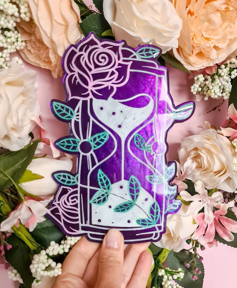 Floral resin hourglass wall art. Handmade colour shifting Etsy