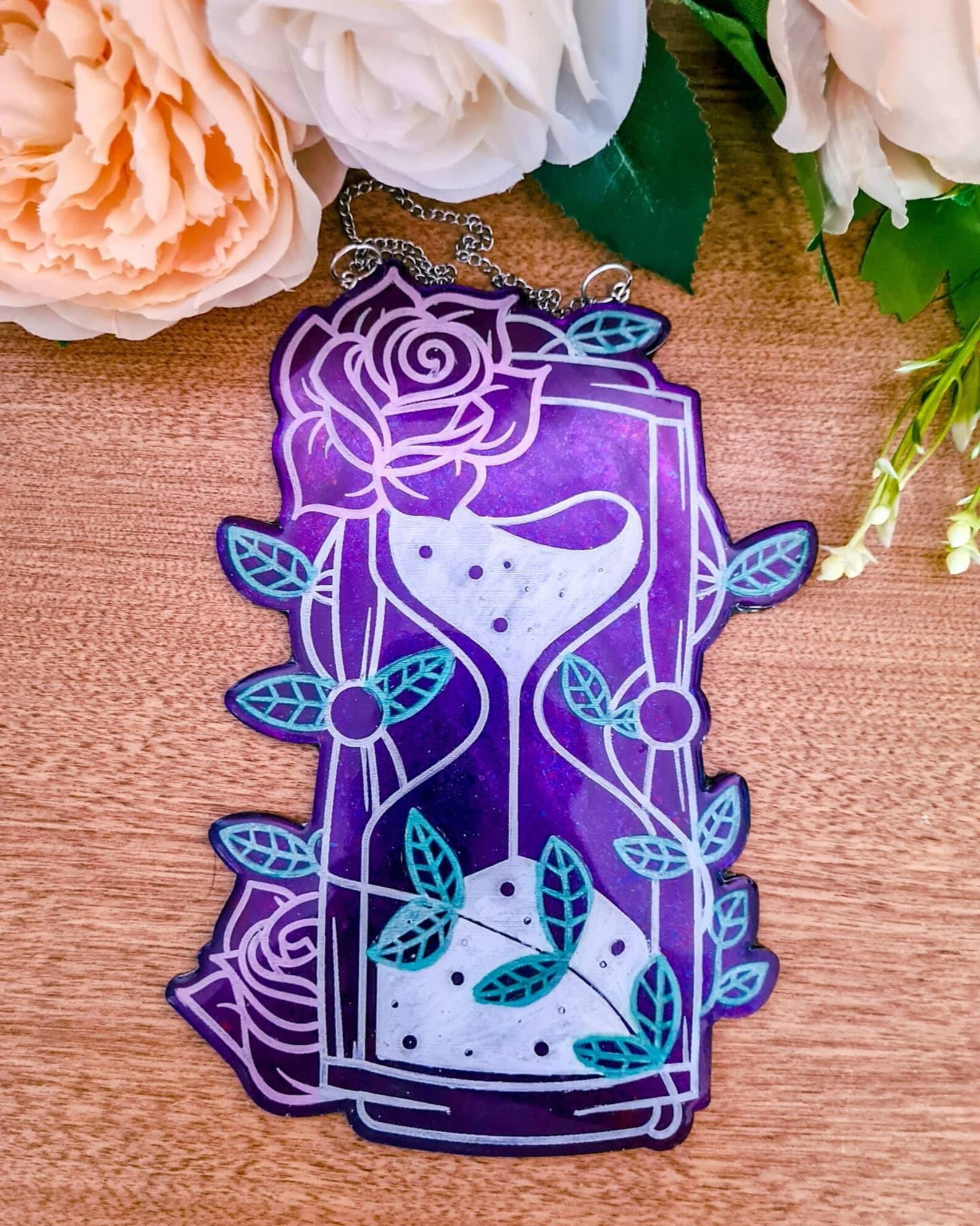 Floral resin hourglass wall art. Handmade colour shifting Etsy