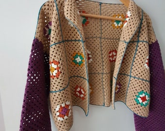 Granny Square Crochet Longsleeve Cardigan