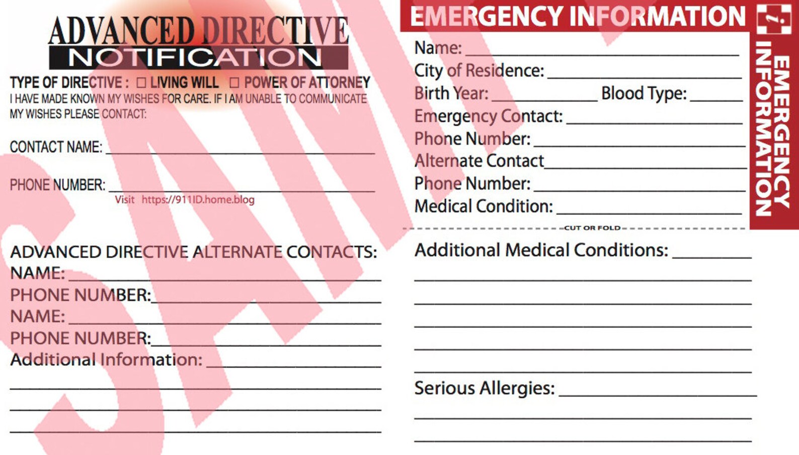 Emergency ID Wallet Card With Advance Directive Notice & Etsy