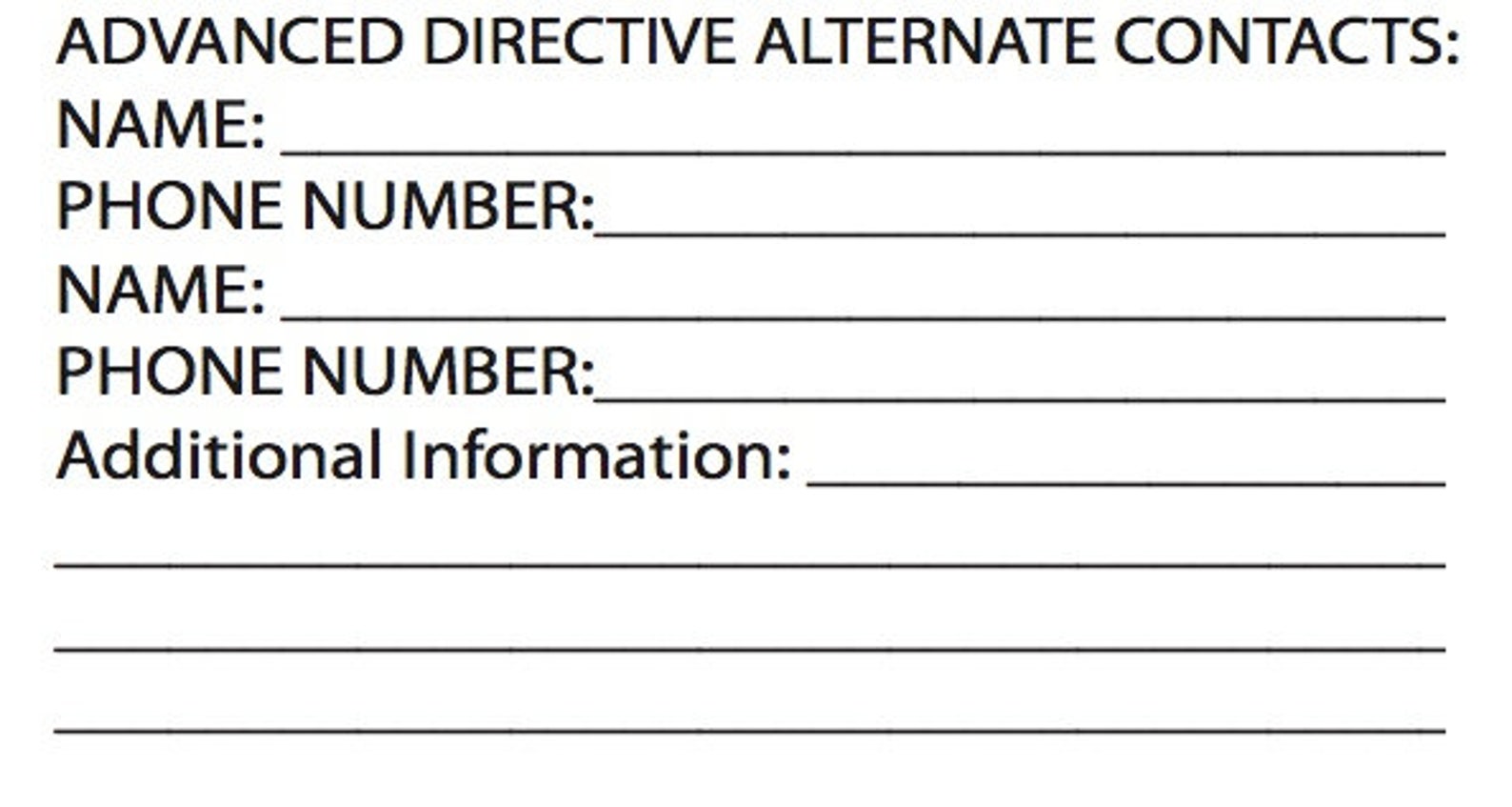 Emergency ID Wallet Card With Advance Directive Notice & Contacts and