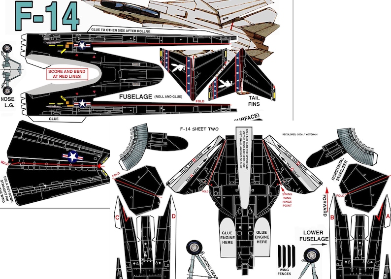 F 14 Tomcat Plane Model Paper Plane Etsy