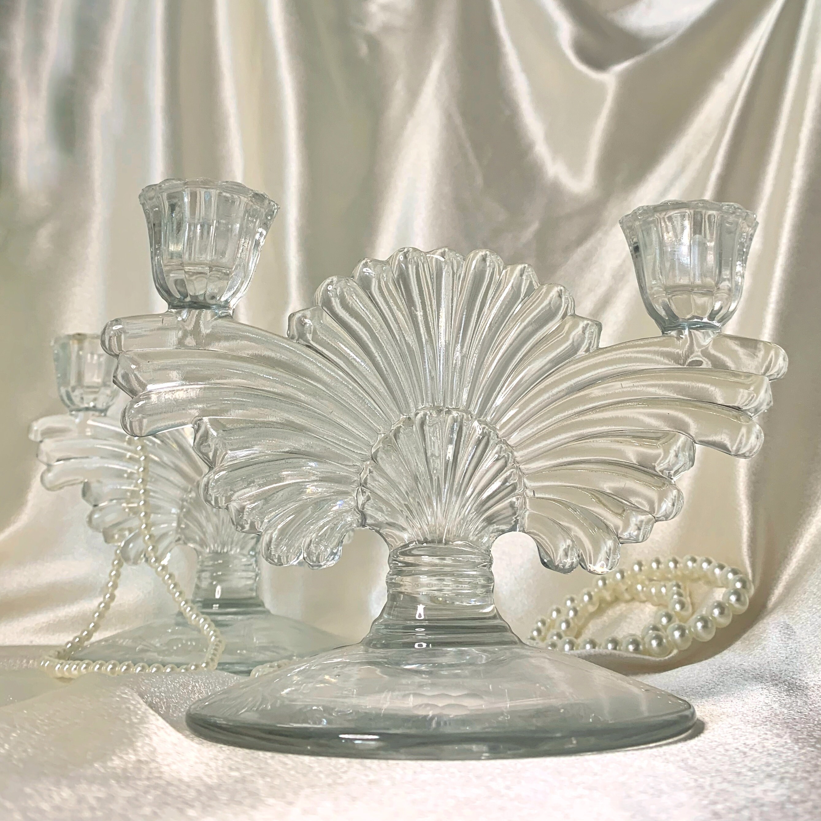 Paden City Glass Pattern 2212 Etched Fan Double Candelstick Etsy