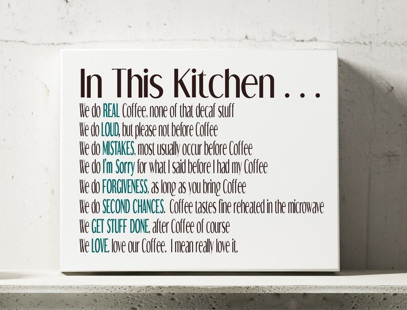 Kitchen Rules Canvas All About Coffee House Rules Funny Etsy