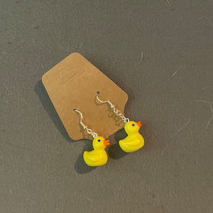 Handmade dangle drop earrings rubber duck alt earrings rubber duck small yellow duckie