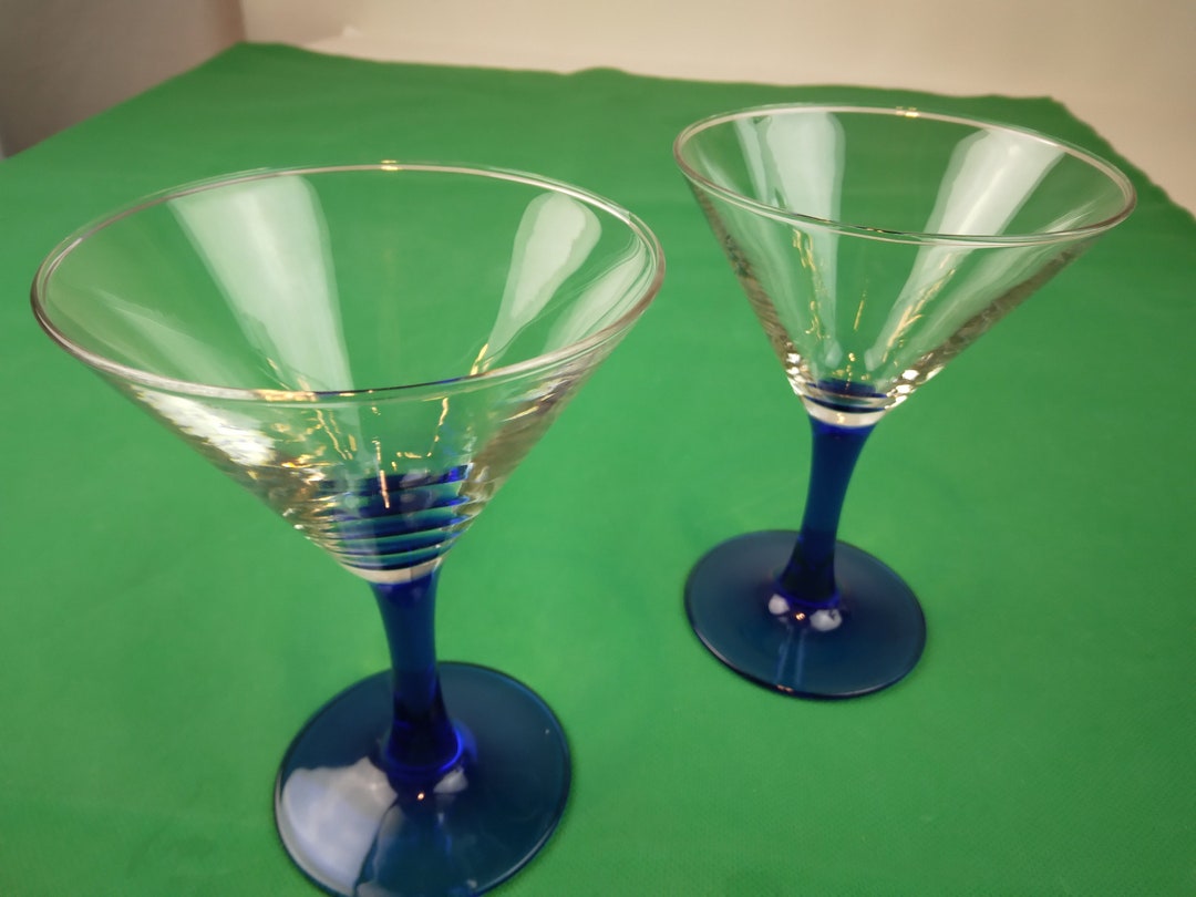 2 Vintage Cobalt Blue Stem Martini Glasses Deep Blue 1980s Etsy