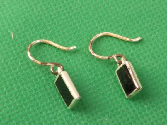 925 Sterling Silver Black Onyx Rectangular Earrin… - image 1