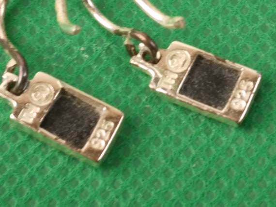 925 Sterling Silver Black Onyx Rectangular Earrin… - image 2