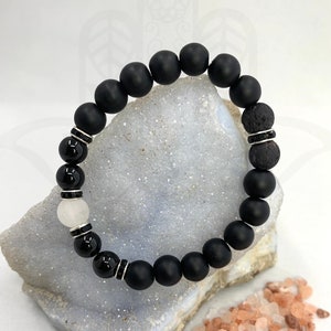 Calming Meditation Bracelet | Love Energy Protection and Creativity|Moonstone, Black Obsidian|8mm Unisex Bracelet for Men Bracelet for Women