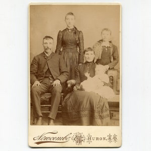 Wonderful family portrait. c 1890s. Vintage original cabinet card by Newcombe Studio in Huron, SD - sepia photograph