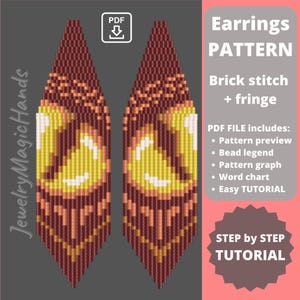 Dragon&#39;s eye pattern earrings | Tutorial dangle fringe earrings | Beaded brick stitch pattern | Digital PDF pattern | DIY gift
