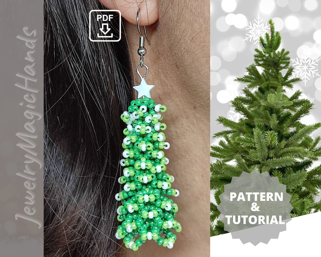 Christmas Tree Beaded Earrings Stepbystep Tutorial for DIY Etsy