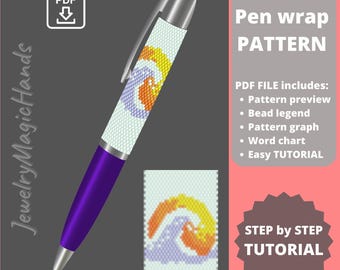 Funda para bolígrafo Patrón de olas y sol / TUTORIAL paso a paso Funda para bolígrafo / Puntada peyote con cuentas PDF digital Hazlo tú mismo Hecho a mano REGALO para ella él