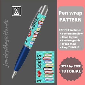 Cadeau boekliefhebber: wikkelpatroon pennen | Stap voor stap TUTORIAL | Grappige pennenhoes | Peyotesteek met kralen, pdf digitaal | Handgemaakt CADEAU voor haar