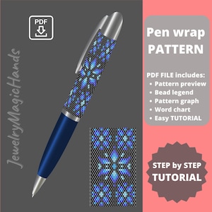 Modello per avvolgere una penna con fiocchi di neve di Natale / TUTORIAL passo dopo passo / Divertente custodia per penna / Punto peyote con perline in PDF digitale / Regalo fatto a mano per lei