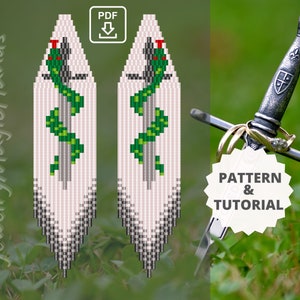 Sword snake fringe earrings Dagger seed bead pattern Lord of the rings Cool Edgy Weird Quirky Novelty earrings Do it yourself