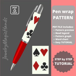 Penomslag Patroon speelkaarten | Stap voor stap TUTORIAL | Grappige pennenhoes | Peyotesteek met kralen, pdf digitaal | Handgemaakt CADEAU voor haar
