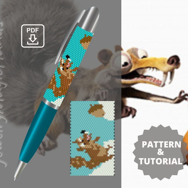 Pen wrap Squirrel pattern Step by step TUTORIAL pen cover Beaded peyote stitch PDF digital Do it yourself Handmade GIFT for her him