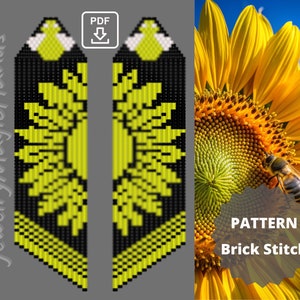 Motif de boucles d'oreilles tournesol | Modèle unique de point de brique Miyuki Delica | Longues boucles d'oreilles fantaisie pendantes | PDF numérique | Faites-le vous-même