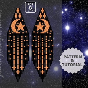 Oorbellen maanster | Tutorial bungelende oorbellen met franje | Baksteensteekpatroon met kralen | Digitaal pdf-patroon | Rocaillespatroon Doe het zelf