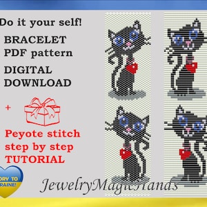 Cat bracelet, Peyote and loom pattern, Do it yourself, Beaded bracelet, Handmade bracelet, Instant download, Tutorial, Ukraine shops