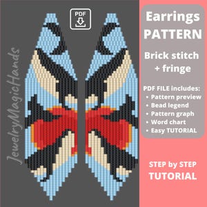 Whale fringe earrings pattern | Step by step tutorial | Whale brick stitch Miyuki Delica | Cool Edgy Novelty earrings | Do it yourself