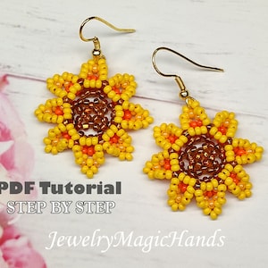 Sunflower beaded earrings, Ukrainian earrings, Dainty earrings, Cool earrings, Novelty earrings, Ukraine shops, Do it yourself