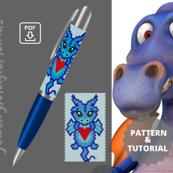 Pen wrap Dragon Christmas pattern Step by step TUTORIAL pen cover Beaded peyote stitch PDF digital Do it yourself Handmade GIFT for her