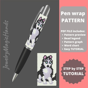Pen wrap Husky pattern | Step by step TUTORIAL | Funny pen cover | Beaded peyote stitch PDF digital | Handmade GIFT for her