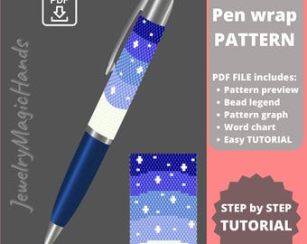 Patrón de espacio para envolver bolígrafos TUTORIAL paso a paso Funda para bolígrafo Puntada peyote con cuentas PDF digital Hazlo tú mismo Hecho a mano REGALO para ella él