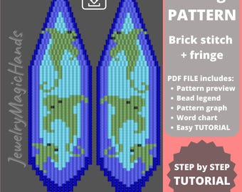 Stingray fringe earrings pattern | Step by step tutorial | Stingray brick stitch Miyuki Delica | Cool Edgy Novelty earrings | Do it yourself
