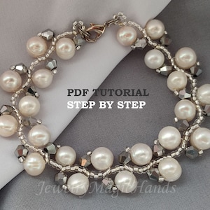 Pearl bracelet with bicones, Do it yourself, Beading tutorial, DIY bracelet, Beadwork tutorial, Seed bead bracelet, PDF bead pattern