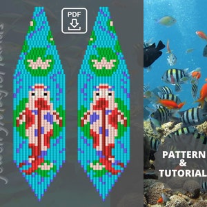 Koi fish beaded earrings Tutorials dangle fringe earrings Beaded brick stitch pattern Digital PDF pattern Seed bead pattern Do it yourself