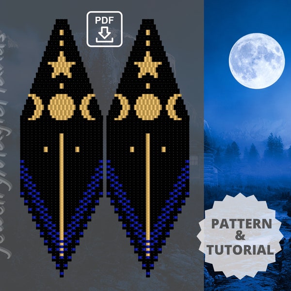 Beaded pattern moon star earrings  Tutorials for dangle earrings Brick stitch pattern Digital PDF pattern  Seed bead pattern Do it yourself