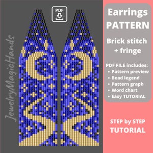 Oorbellen maanster Tutorials bungelen oorbellen met kralen Baksteensteekpatroon met kralen, digitaal pdf-patroon Rocaillespatroon Doe het zelf