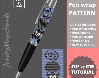 Pen wrap black cat pattern Step by step TUTORIAL pen cover Beaded peyote stitch PDF digital Do it yourself Handmade GIFT for her him