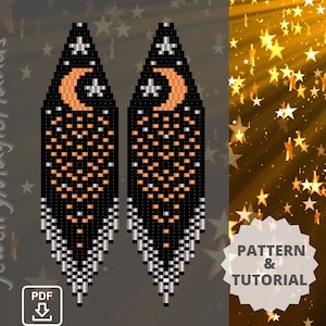 Oorbellen maanster Tutorials bungelen oorbellen met kralen Baksteensteekpatroon met kralen, digitaal pdf-patroon Rocaillespatroon Doe het zelf