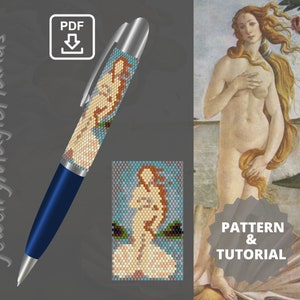 Pen wrap The birth of Venus pattern Step by step TUTORIAL pen cover Beaded peyote stitch PDF digital Do it yourself Handmade GIFT for her