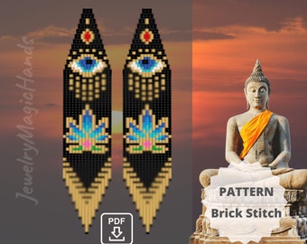 Evil Eye Fransen Ohrring | Lotus Ziegelstein Perlenmuster | Do it yourself PDF digital | Blume lange ästhetische Neuheit Ohrringe
