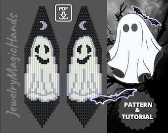 Halloween spookachtige geesten oorbellenpatroon Tutorials bungelen franjeoorbellen Baksteensteekpatroon met kralen, digitale pdf Doe-het-zelf