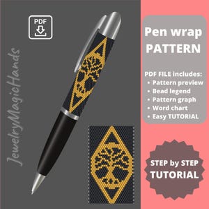 Tree of life Pen wrap pattern | Step by step TUTORIAL | Funny pen cover | Beaded peyote stitch PDF digital | Handmade Gift for her