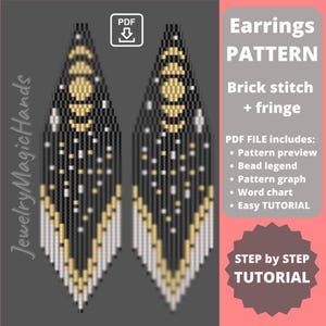 Patroon maanoorbellen | Steensteekpatroon | Lange unieke nieuwigheidsoorbellen met kralen | Digitale pdf | Doe het zelf