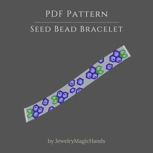 Blueberries pattern peyote stitch beaded cuff bracelet Miyuki Delica | DIY Even count bracelet| Instant download PDF Tutorial Do it yourself