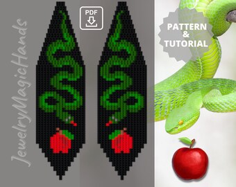 Beaded Snake Pattern Fringe Long Earrings - Step-by-Step Digital Tutorial Brick Stitch with Miyuki Delica Beads - Perfect Gift for Her - PDF