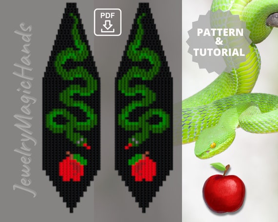 Beaded Snake Pattern Fringe Long Earrings - Step-by-Step Digital Tutorial Brick Stitch with Miyuki Delica Beads - Perfect Gift for Her - PDF
