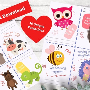Valentines for kids, animal valentines, valentines cards for kids classroom, instant download cards, printable vday cards, pun valentines